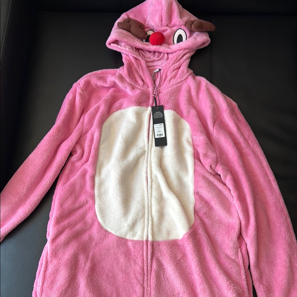 Fashion Nova.Pink Reindeer Hooded Onesie w/ matching onesie for your dog